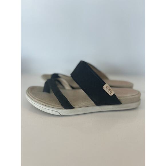 ECCO Flip Flop Thong Toe Sandals Black Leather Women's Size 38 - Picture 4 of 7